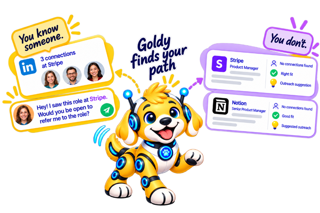 Goldy finds your path through a warm connection or new outreach